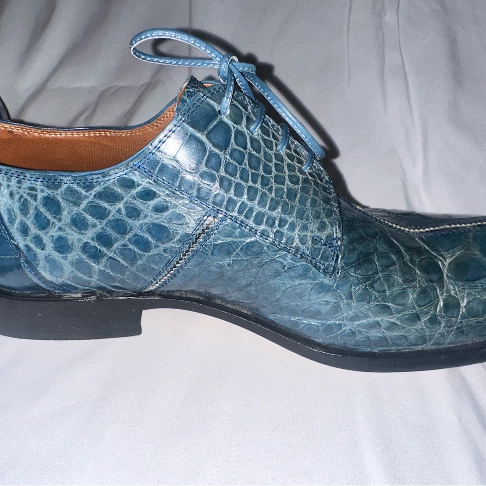 Vintage Matteo & Massim Men's Blue Genuine Crocodile Shoes size 10 with belt 40 - Picture 6 of 15
